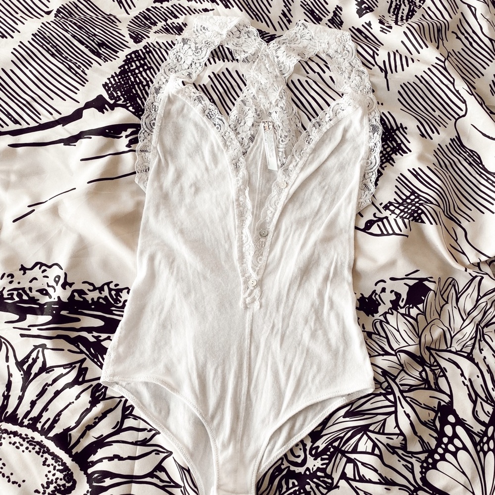 Free People Intimates White Lace Bodysuit Onepiece